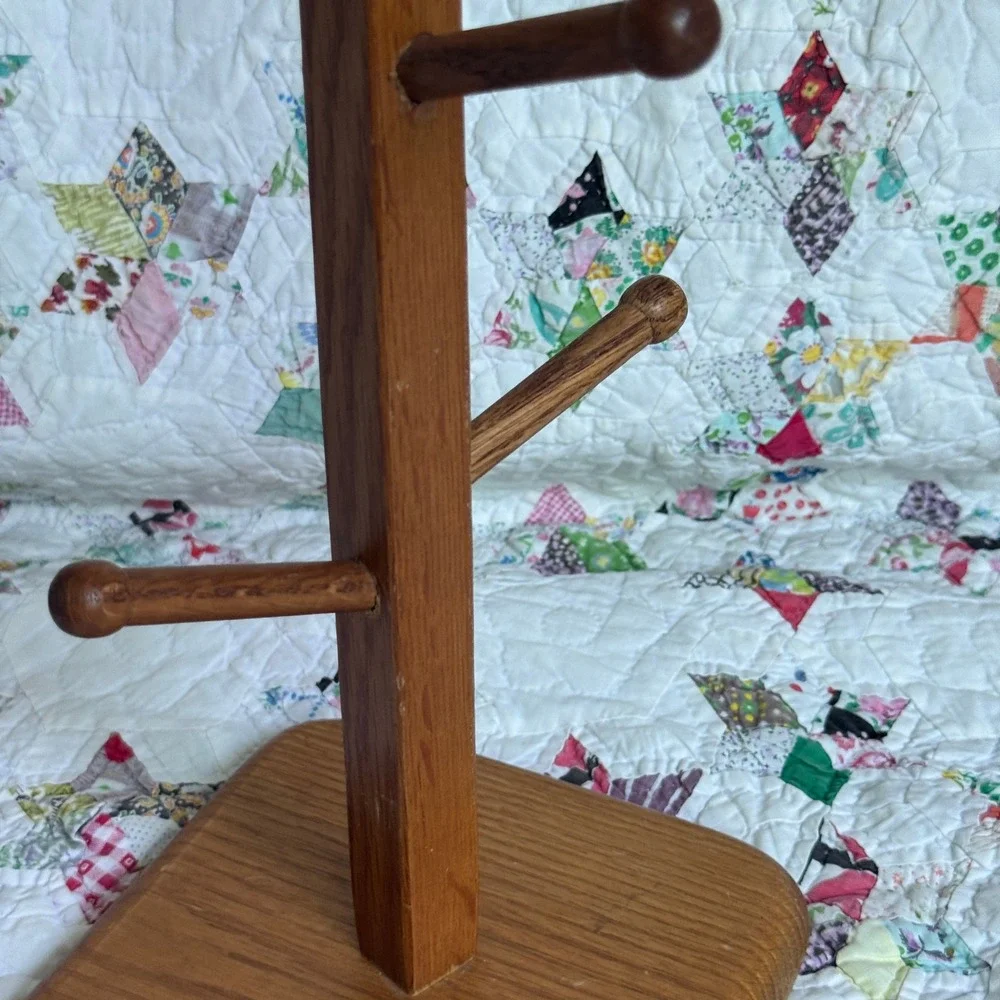 Vintage Good Wood Mug Tree Holder 4 Hook Coffee Cup Stand Mid Century Modern